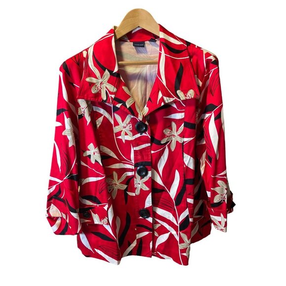 Westbound Red Tropical Floral Buttoned Jacket Sz 2X - Picture 1 of 7
